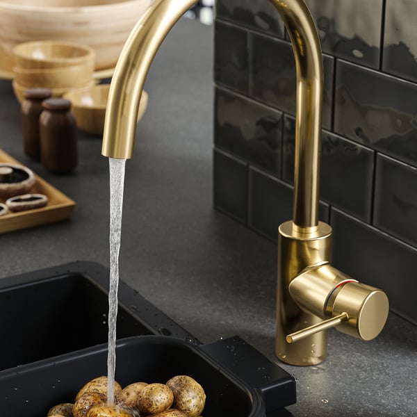 SALLSJÖN Kitchen mixer tap single side lever, brass-colour