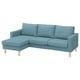 A blue SALTSJÖBADEN sectional sofa with light wood legs and a l-shaped chaise.