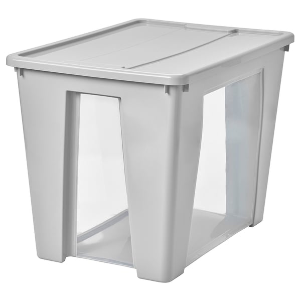 SAMLA Box with lid, transparent/light grey, 57x39x42 cm/65 l