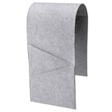 A gray SILÄNG storage pocket with geometric design, made of polyester and felt, for organizing items near sofas or chairs.
