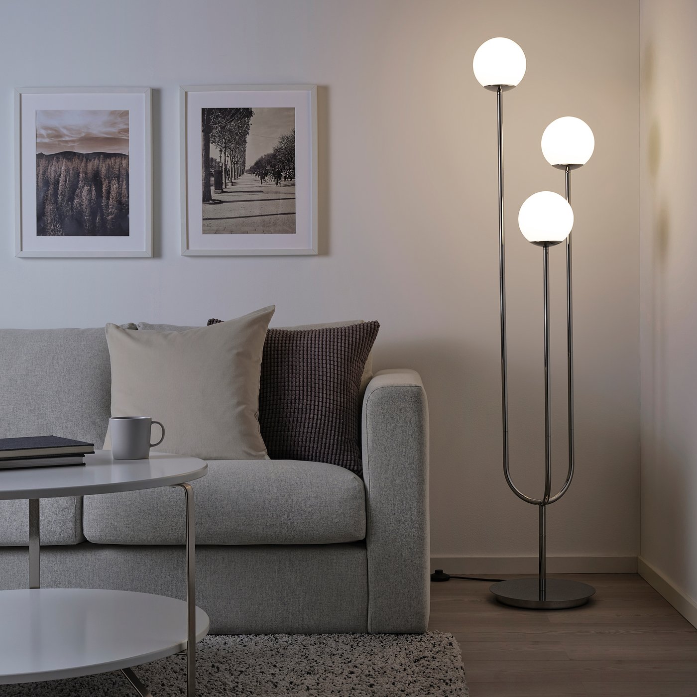 SIMRISHAMN floor lamp, chrome-plated/opal white glass - IKEA Belgium