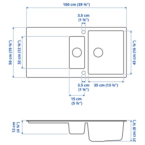 Illustration with measurements for the product: SINKSJÖN.