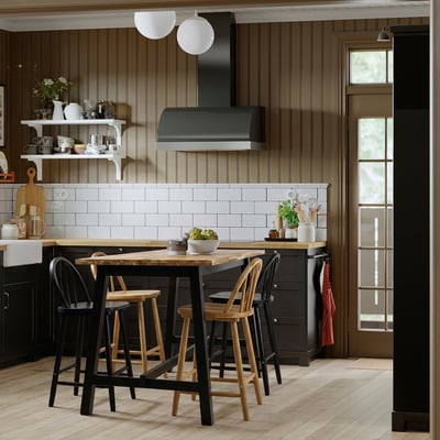 SKOGSTA Table, counter height acacia/black, 150x74 cm
