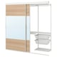 Option: A white SKYTTA wardrobe with glass and wooden panels, featuring mesh drawers and a clothes rail.