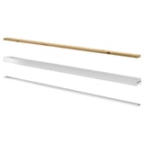 SKYTTA sliding door rails. Three parts: top and bottom aluminum rails, and a pine support rail.