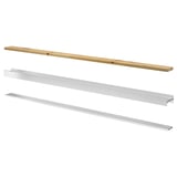 This image shows SKYTTA sliding door rails: wood and metal pieces for mounting.