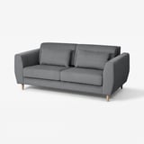 Grey SLATORP sofa, modern design with wooden legs, comfy cushions.