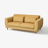SLATORP: modern yellow sofa, mid-century shape, durable polyester fabric, comfortable cushions.