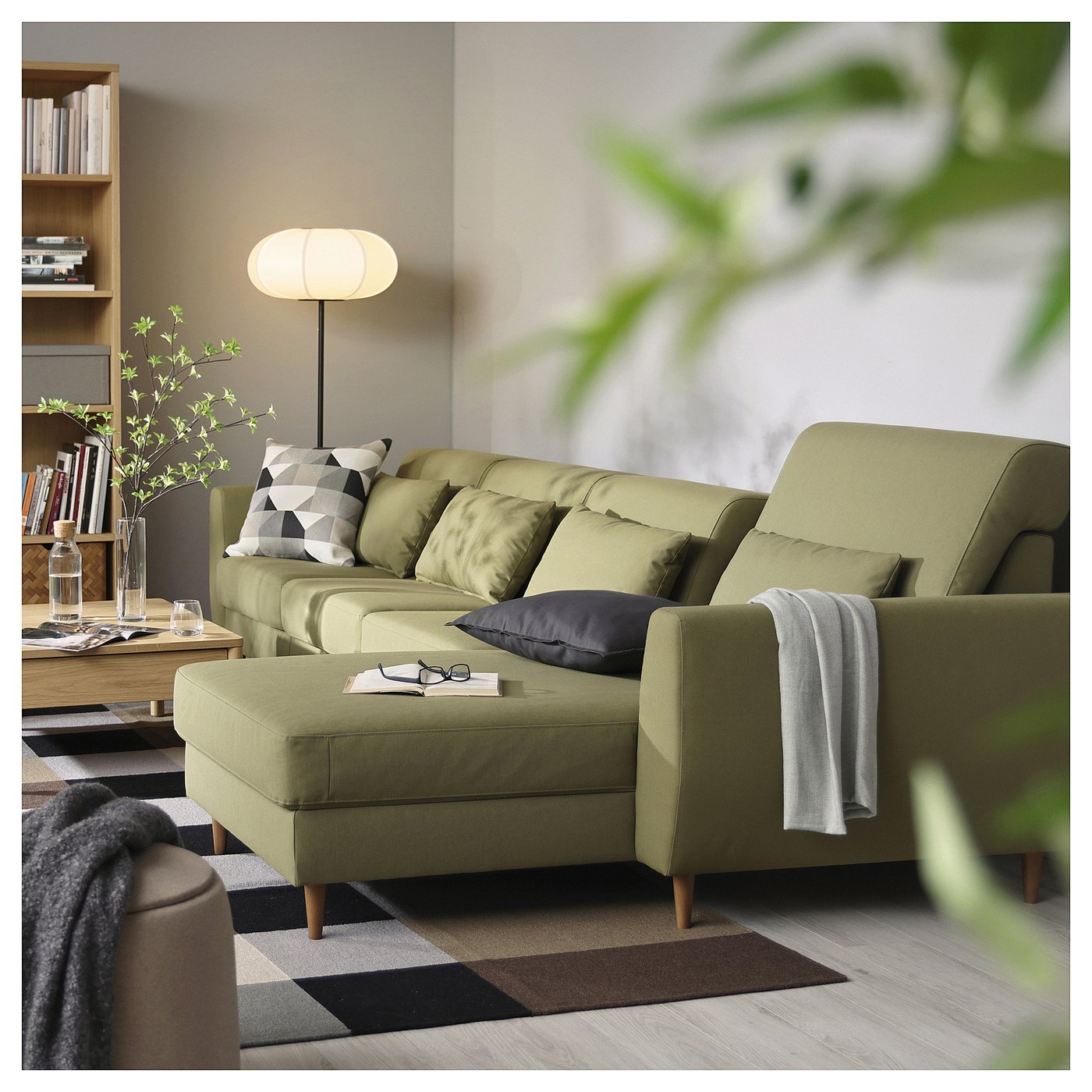 SLATORP 4-seat sofa with chaise longue, Vissle yellow-green - IKEA