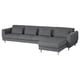 Dark grey l-shape SLATORP sofa with wooden legs and cushions.