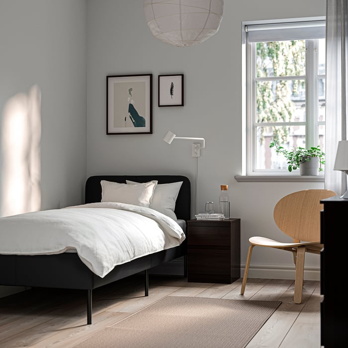 SLATTUM upholstered bed frame, Bomstad black, 90x200 cm IKEA Belgium