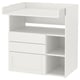 SMÅSTAD white baby changing table, three drawers, shelves, minimalist design.