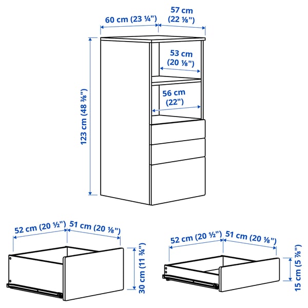 Illustration with measurements for the product: SMÅSTAD.