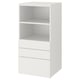 White SMÅSTAD bookshelf with 3 drawers and 2 open shelves for storage.