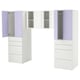 A white and lavender SMÅSTAD storage unit with drawing compartments and adjustable shelving.