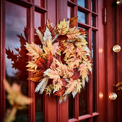 SMYCKA Artificial wreath, in/outdoor/leaf orange-brown, 60 cm