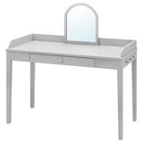 SMYGA grey kids desk with mirror, curved edges, wooden legs, single drawer, safety mirror brackets.