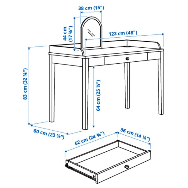 Illustration with measurements for the product: SMYGA.