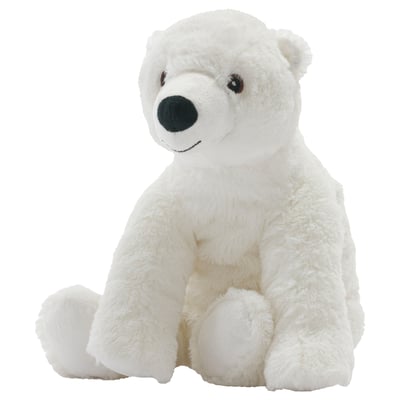 SNUTTIG polar bear plush toy. White, soft, and huggable. Made of polyester, sitting pose.