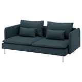 A teal SÖDERHAMN sofa with deep seats, four cushions, and sleek metal legs.
