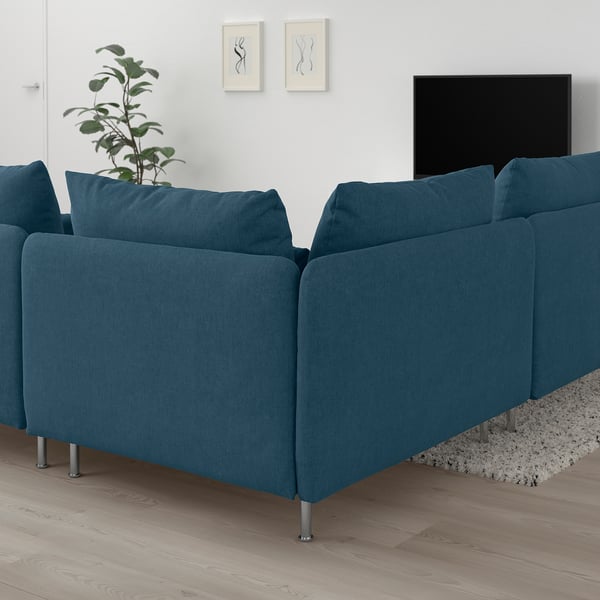 Modern blue SÖDERHAMN sectional sofa, deep seats, high legs, stylish minimalist design, 10-year guarantee.