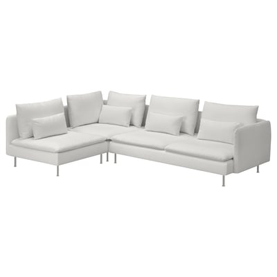 A white SÖDERHAMN sectional sofa with clean lines, featuring plush cushions and metal legs.