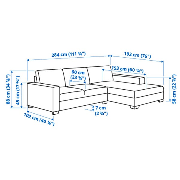 Illustration with measurements for the product: SÖRVALLEN.
