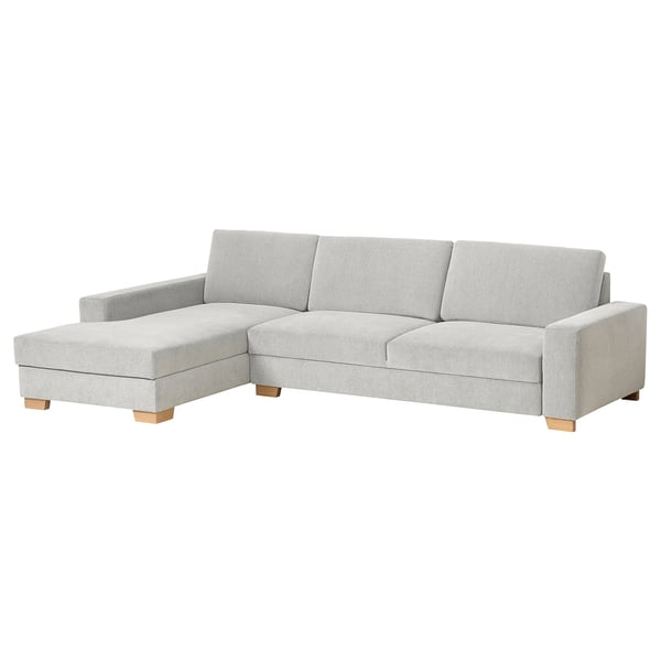SÖRVALLEN modern light grey l-shaped sofa with minimalist design, sturdy wood legs, and plush cushions.