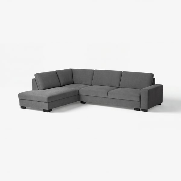 Grey u-shaped SÖRVALLEN sofa with chrome legs. Minimalist design in modern fabric.
