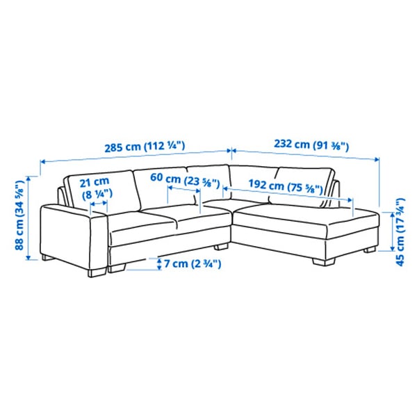 Illustration with measurements for the product: SÖRVALLEN.