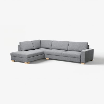 Modern grey l-shaped SÖRVALLEN sofa with light wood legs.