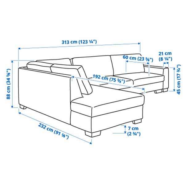 Illustration with measurements for the product: SÖRVALLEN.
