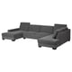 A dark gray, l-shaped SÖRVALLEN sofa with a corner chaise longue and headrests.