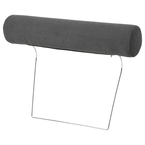 A black SÖRVALLEN headrest with a cylindrical shape and sleek chrome metal support.