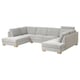 Option: SÖRVALLEN grey u-shaped sofa, modern minimalist design, light wood legs, comfy cushions.