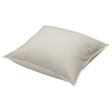 SOLFIBBLA, a beige and white striped cotton pillow. Its square-shaped with a simple, striped design.
