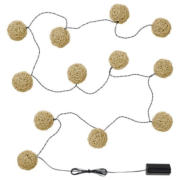 SOLVINDEN light string, beige spheres, woven design, battery-operated, indoor/outdoor.
