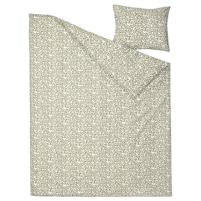 duvet cover and pillowcase, white/green, 150x200/50x60 cm