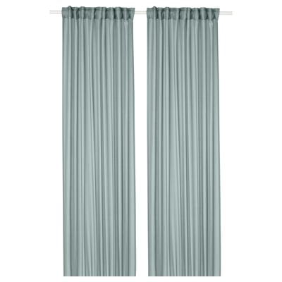Turquoise STENFRÖ sheer curtains, recycled polyester, rod pocket design.