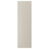 This image shows a beige STENSUND cabinet door with a grooved panel design. The door is rectangular and made from fiberboard with a lacquered finish.
