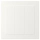 This image shows a white, rectangular STENSUND cabinet door with a smooth, lacquered finish and grooved panel design.