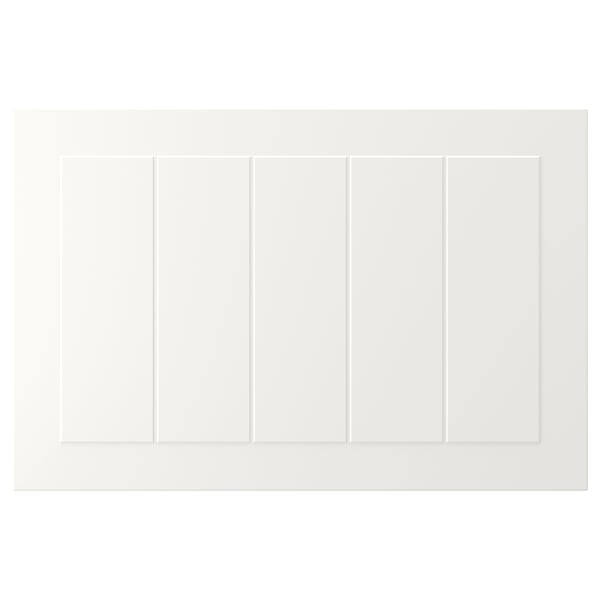 White STENSUND cabinet door, rectangular, grooved panels, lacquered finish.