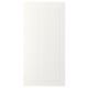 Option: A white STENSUND cabinet door with a smooth, rectangular design featuring vertical grooved panels and a framed look.