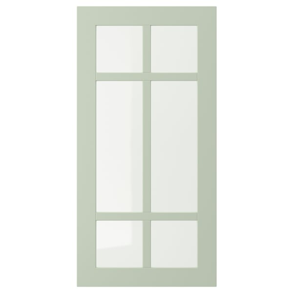Green STENSUND glass door. Rectangular, four-pane design, lacquered fiberboard with clear glass.