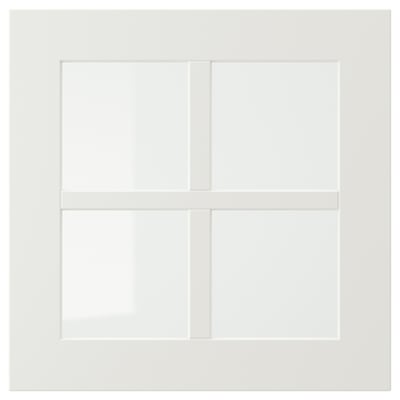 White STENSUND cabinet with glass doors, square, modern design.