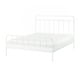 White metal bed frame with curved headboard and footboard, simple and sturdy design.