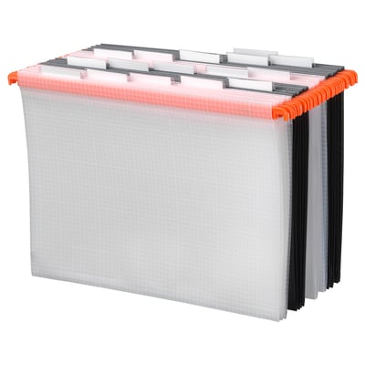 SUMMERA a4 file organizer, orange tabs, sleek design, durable pet plastic, keeps documents neat and visible.