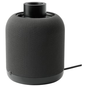 SYMFONISK: black wi-fi speaker lamp, cylindrical, fabric cover, modern design.