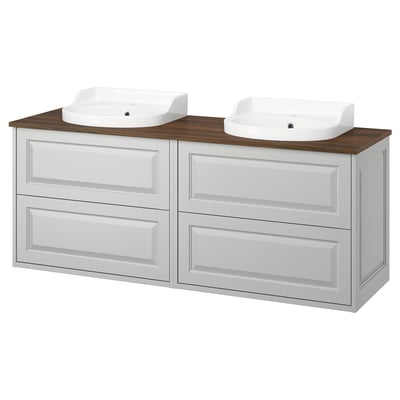 TÄNNFORSEN / RUTSJÖN Wash-stand/wash-basins, light grey/brown walnut effect, 162x49x76 cm