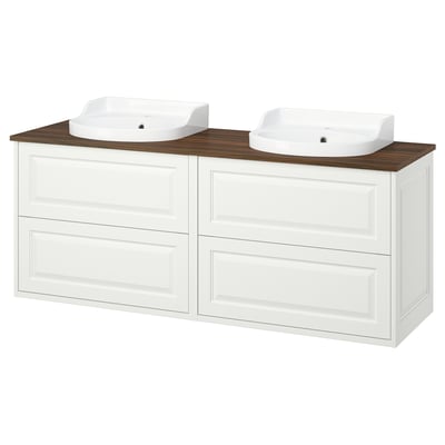 TÄNNFORSEN / RUTSJÖN Wash-stand/wash-basins, white/brown walnut effect, 162x49x76 cm